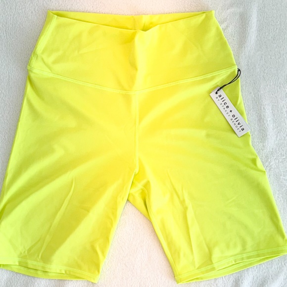 Alice + Olivia NWT Women's Neon Key Lime Aaron High-Rise Biker Shorts XL - Picture 8 of 8